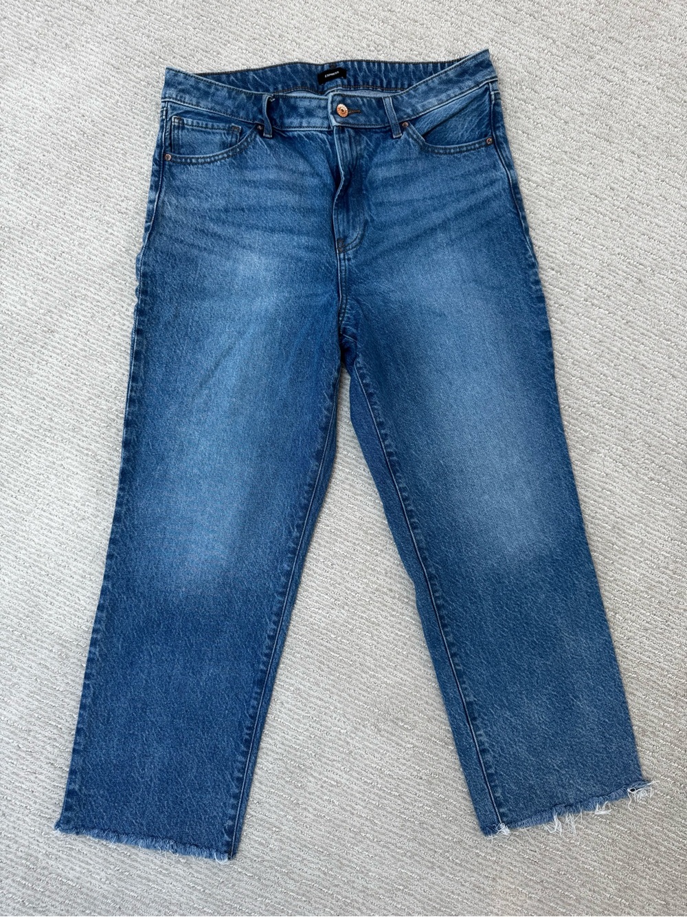 Express High Waisted Raw Hem Straight Ankle Jeans